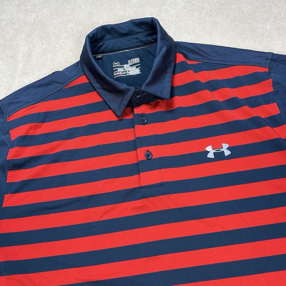 Under Armour HeatGear Polo Shirt Mens XL Striped Loose Fit Golf Performance